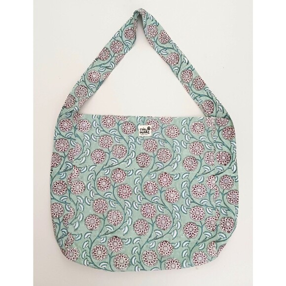 Erin Made Green Floral Block Print Fabric Handmade Lg Sling Crossbody - Picture 4 of 6
